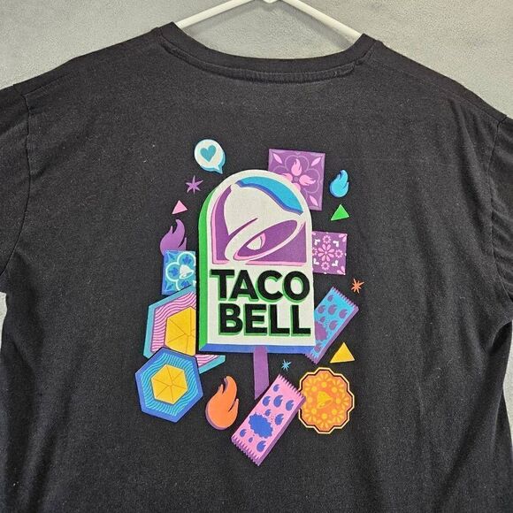 Taco Bell Shirt Mens Size Medium Black Graphic Employee Button Uniform Henley - Picture 7 of 8